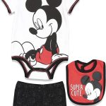 Disney Mickey Mouse 4 Piece Outfit Set: Bodysuit Pants Bib Hat
